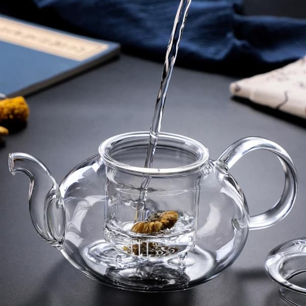 Varmebestandig glas tekande med te-infusionsfilterblomst