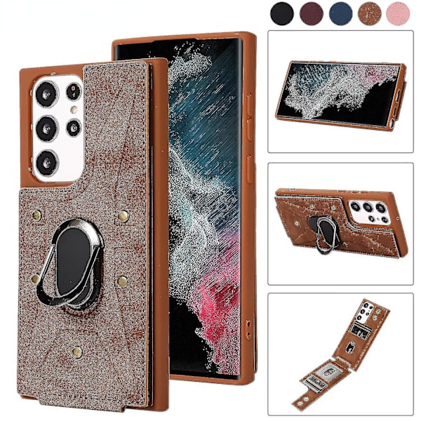 Nahkainen lompakkokotelo puhelimeen Yhteensopiva Samsung Galaxy S23 Ultra/s23 Plus/s23 Magneettirenkaalla ja korttipaikalla Brown S23