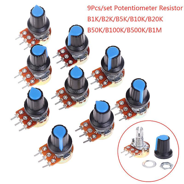 9 kpl 1K 2K 5K 10K 20K 50K 100K Ohm Lineaarinen Potentiometri WH148:lle