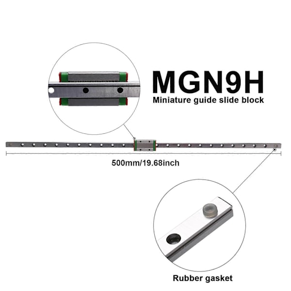 9mm Lineær Guide Miniature Skinne MGN9 500mm Lineær Skinne og 1 Stk MGN9H Miniature Skinne Slider
