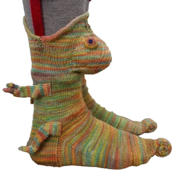 Neulekrokotiilsukat Eläinsukat Neuleuutuus Talvi Lämmin Joululahja S Chameleon Socks