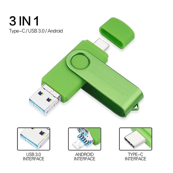 3-i-1 USB-flashstasjon Type-c+-usb+usb3.0 Hurtiglest Mini Mem