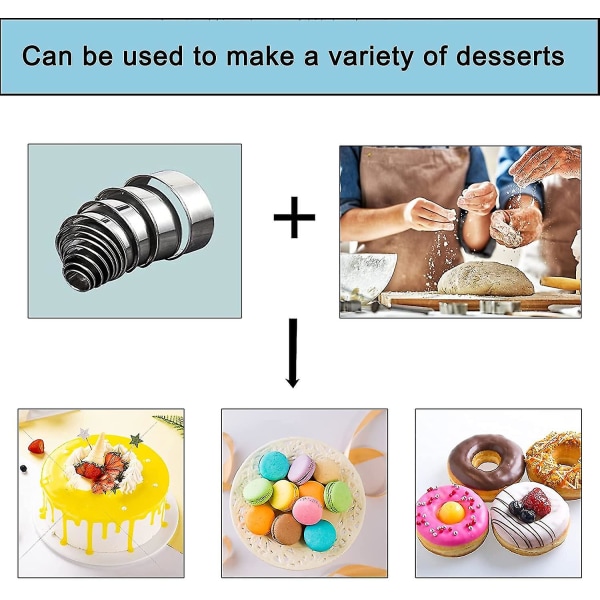 12 stk. Rustfrit Stål Bageudstyr, Runde Kageudstansere og Bageforme