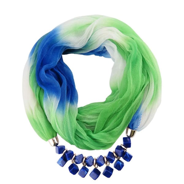 "blått og grønt skjerf og halskjede for kvinner: Elegant halstørkle i chiffon, perfekt solbeskyttelsestilbehør for sommer- og høstmote"