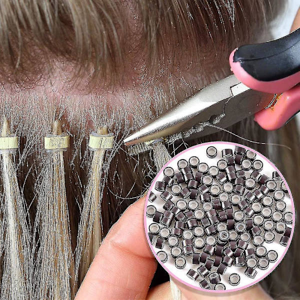 4 i 1 set 500 st mikro ring set mikro ringar ögla nål mikro ring tång verktyg set för hårförlängningstillbehör
