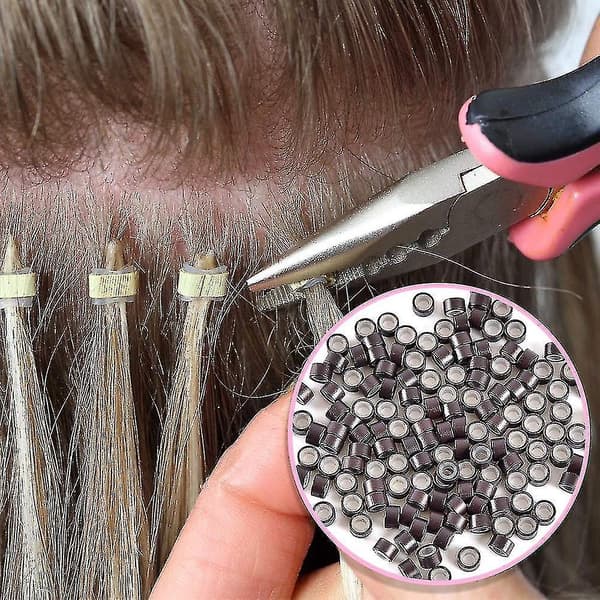 4 i 1 sett 500 stk Micro Ring sett Micro Rings Loop Needle Micro Ring Tang sett for Hår Extensions Tilbehør