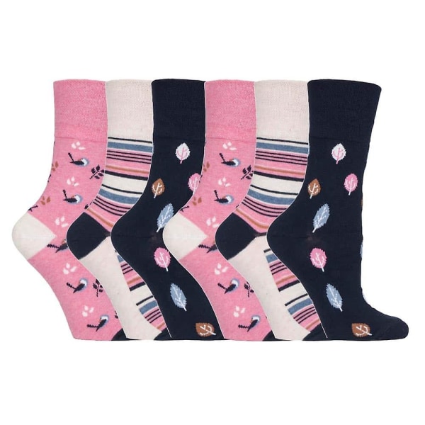 6 stk. damestrømper med blidt greb, ikke-elastiske, str. 4-8 UK Pink / beige