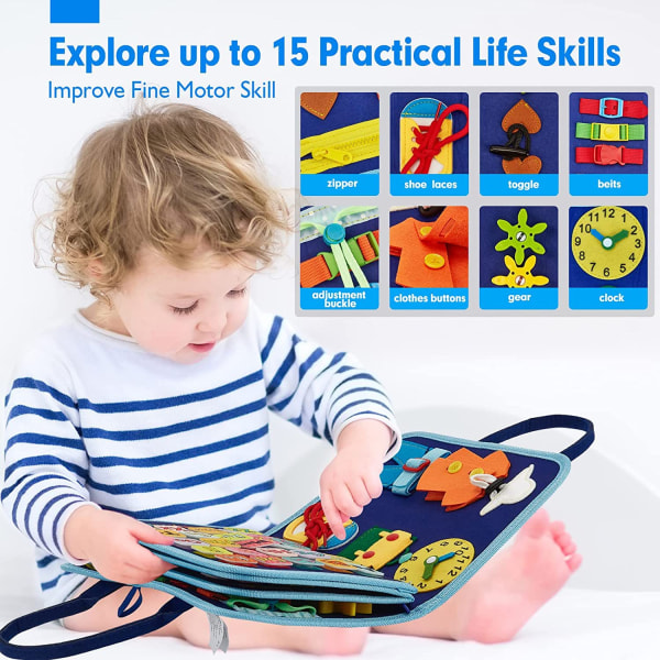 Toddler Busy Board 4 etager, Activity Board Sensorisk Board, Montessori-legetøj til babydrenge 3 4 år Lærer grundlæggende livsfærdigheder Triptych dinosaur