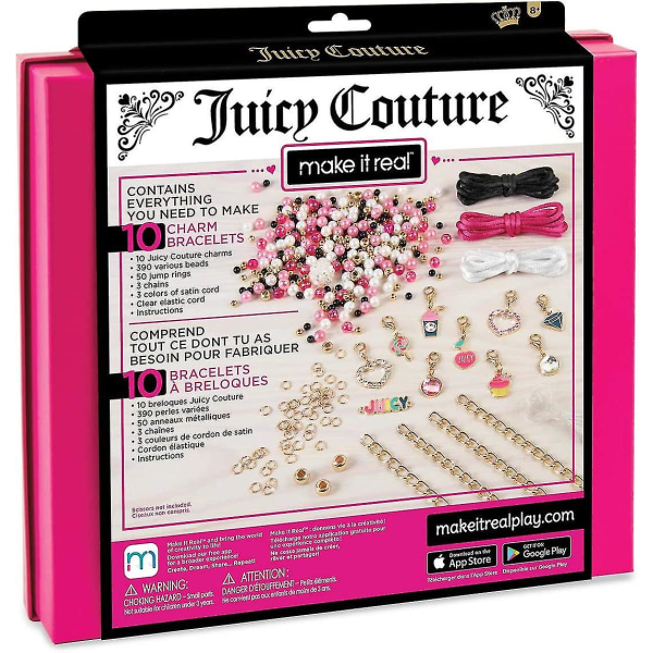 - Juicy Couture rosa och ädla armband - DIY Charm Armband Kit med pärlor för Tween smyckestillverkning - Smycketillverkningssats för tjejer