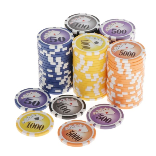 100 brikker Texas Hold'em Casino Poker Chips 13,5 g 100500 1000 5000 10000