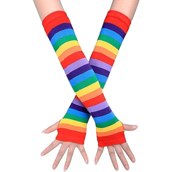 Over Knee Rainbow Lår Høje Sokker Handsker Sæt Cosplay Tilbehør Arm Benvarmere Til Pige