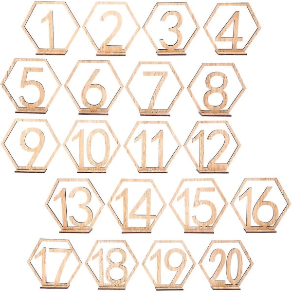 1 20 Bordsnummer för bröllopsnummerhållare Träbröllop Rustika mittstycken Bordsskylt Bordsnummer Hållare Bas Hexagon Träbordsnummer