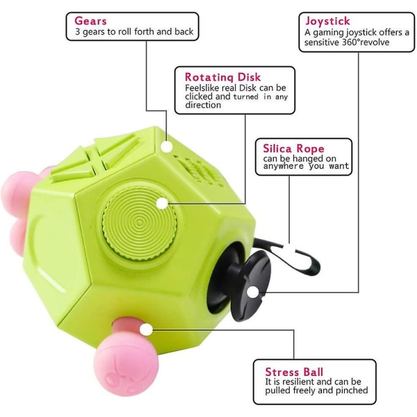 12-sivuinen Fidget Cube -lelu, lievittää stressiä lapsille, teini-ikäisille ja aikuisille A3