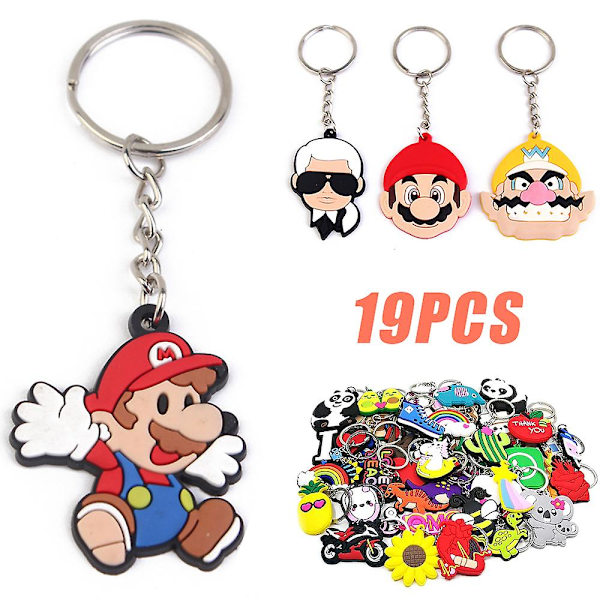 19 st Super Mario-tema nyckelringar Nyckelringar Festtillbehör för barn Vuxna presenter