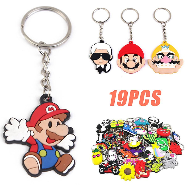 19pcs Super Mario Theme Keychains Keyrings Party Supplies For Kids Adults Gifts