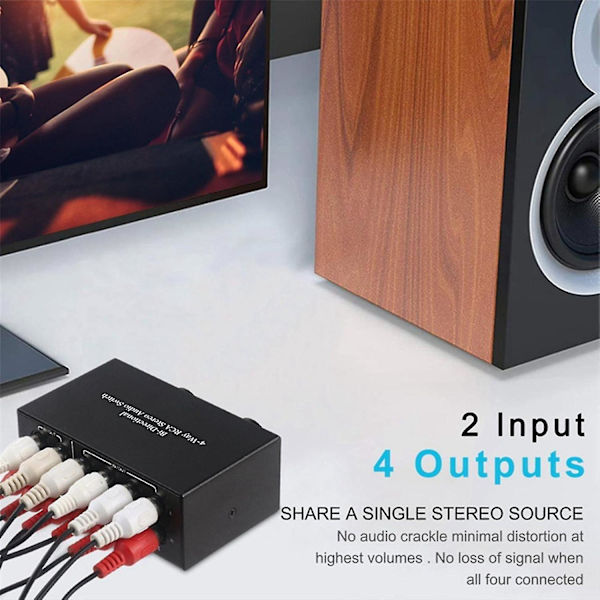 Bi-direksjonell 4-veis Rca Stereo Audio Switch L/r Lydkanal Audio Switcher, 2 In 4 Ut Eller 4 In 2