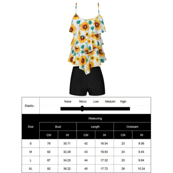 Scoop Neck Tankinis Boy Shorts Baddräkt Set (Kvinnor), 2 Delar Set Sunflower-Black S