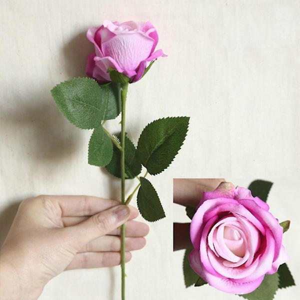 Elegante Kunstige Blomster Rosaceae Rosebukett Mørk Rosa Dekorasjon