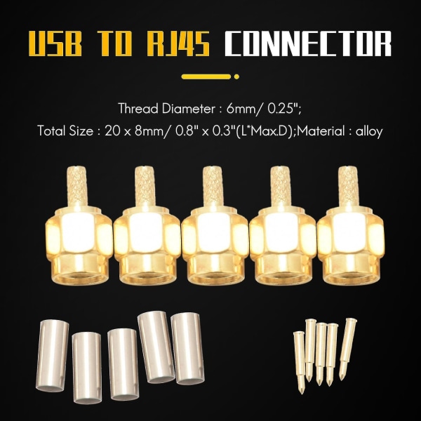 5 st SMA Hanplugg Rak Crimp RG316 RG174 RF Adapterkontakt