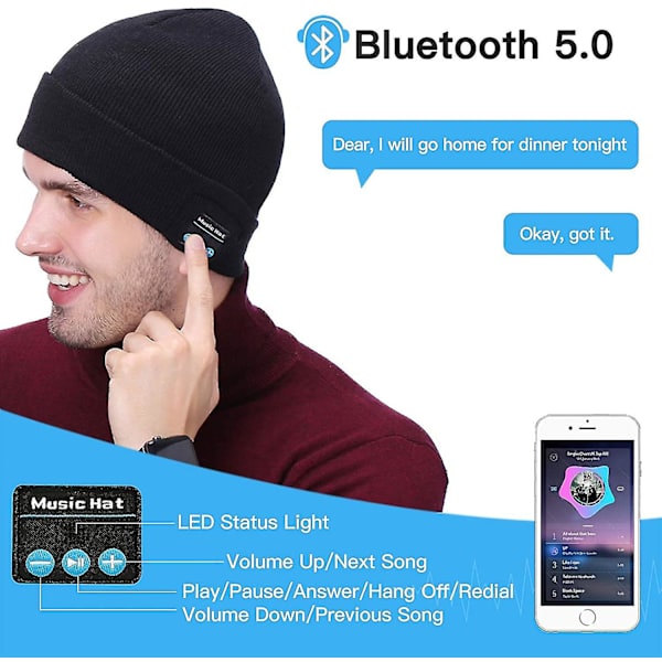 Opgraderet Bluetooth Beanies Musik Hat Vinter Strikhue Trådløse Hovedtelefoner Musikalske
