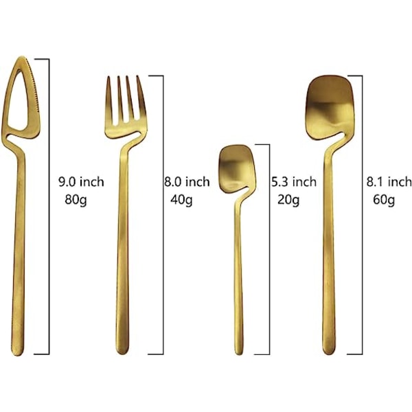Ripustettava hopeaserviisisarja, mattakultainen ruokailuvälinesarja 2 hengelle Gold *2