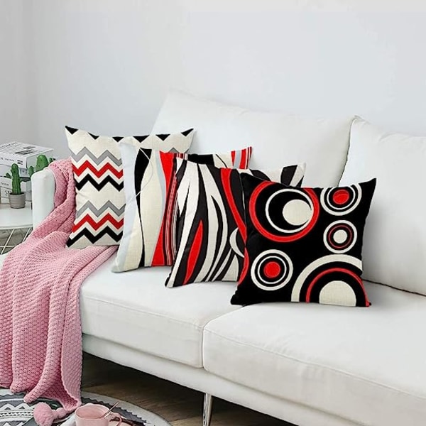 Set av 4 kuddar modern abstrakt röd och svart vit grå 1-4*4
