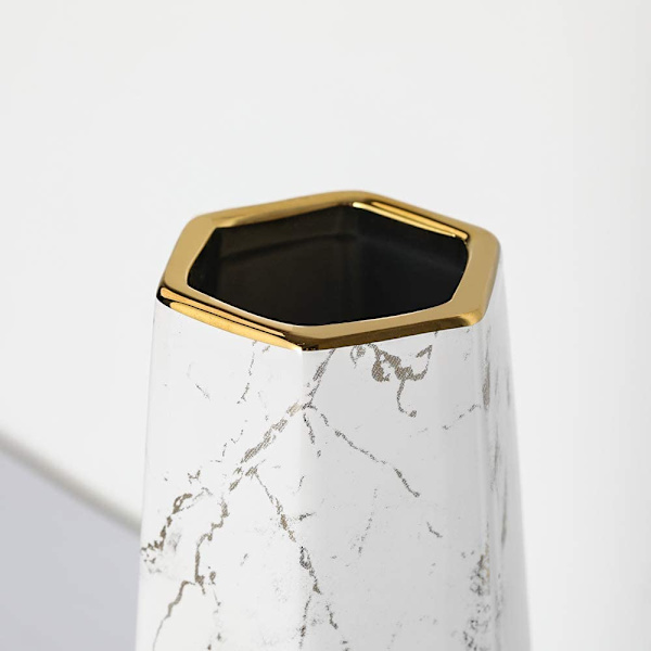 20cm Vase i hvit gull marmor keramikk høy design dekorativ