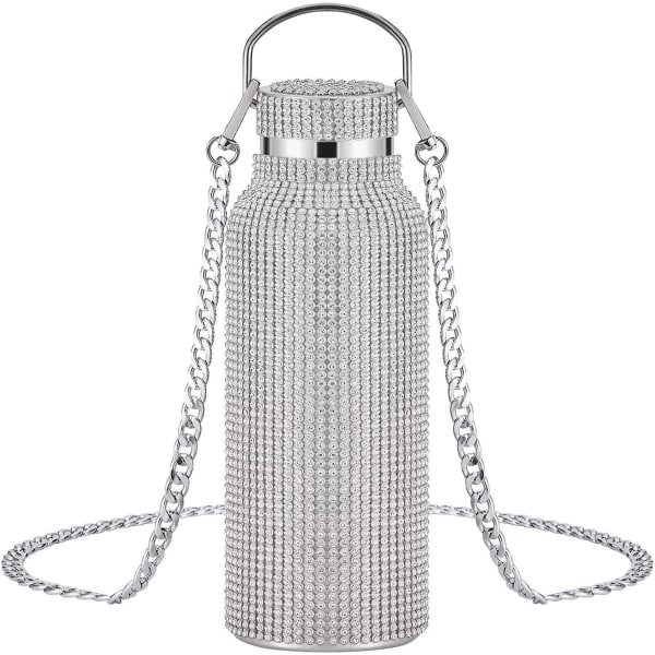 Sparkling Diamond Water Bottle, Insulated Rhinestone Stainless Steel, Diamond Thermal Bottle With Chain