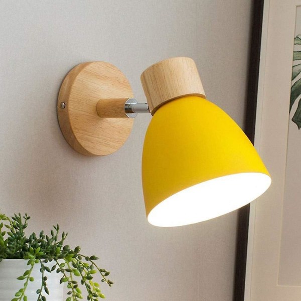 Nordisk Metal Jern Macaron Væghængt Lampe Moderne Enkel E27 Træbase Væghængt Lampe Soveværelse Balkon Restaurant Trappe