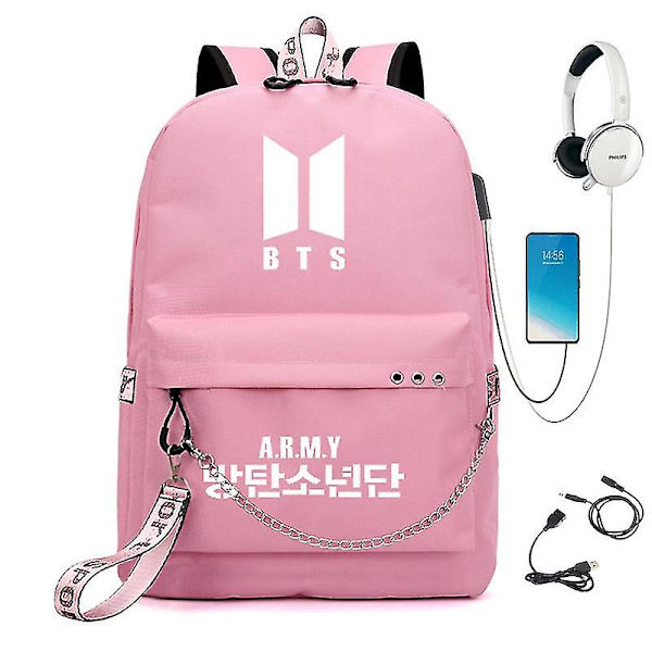 Blackpink Rygsæk Usb Genopladelig Rygsæk Studerende Skole Taske- pink BTS