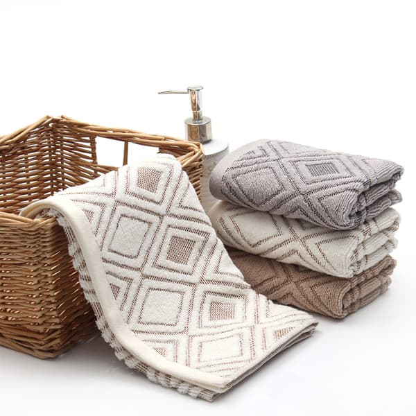 Håndklæde Sæt med 2 100% Bomuld Absorberende Bløde Håndklæder med Diamantmønster til Badeværelse 34*74cm Beige