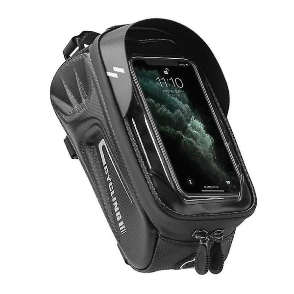 Cykelrammepose, Vandtæt Cykelpose Med Touchscreen Holder Etui Solskærm Opbevaringspose Med Stærk Krog Loop, Kompatibel 6,4\" (sort)