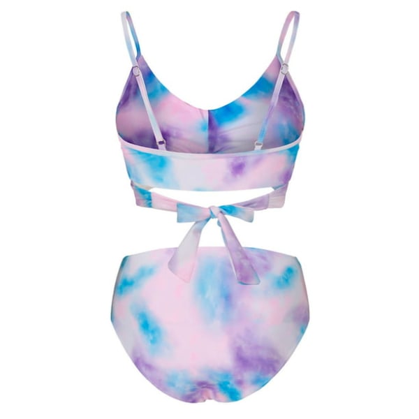 Kvinner Criss Cross Høy Midje String Blomstertrykt 2 Deler Topp Bånd B001 tie-dye purple M