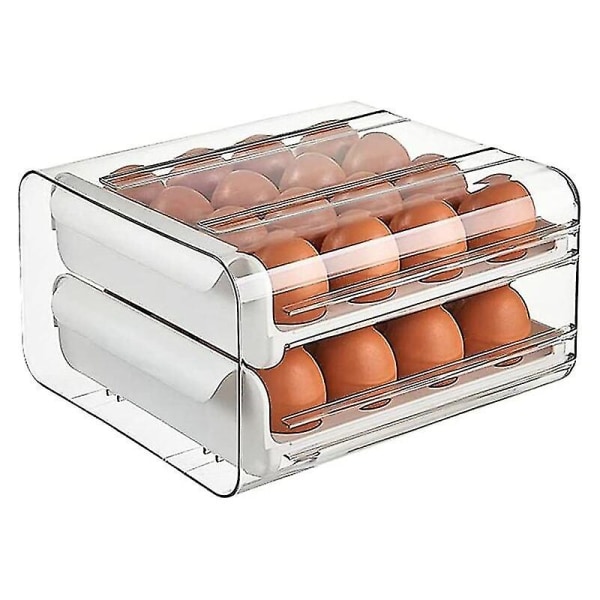 Kaksikerroksinen muovinen munasäiliö – Kannettava jääkaapin munatarjotin tuoreille munille (keittiö ja kotitalous)
