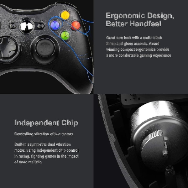 Trådløs controller til Xbox 360, Xbox 360 joystick trådløs spilcontroller til Xbox & Slim 360 Pc (sort)