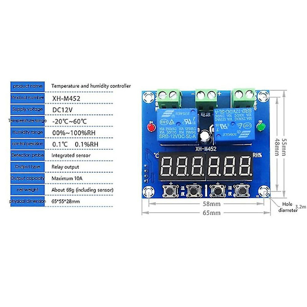 XH-M452 Temperatur- og Luftfugtighedskontrolmodul Digital Display Dobbelt Udgang, Automatisk Konstant Tem