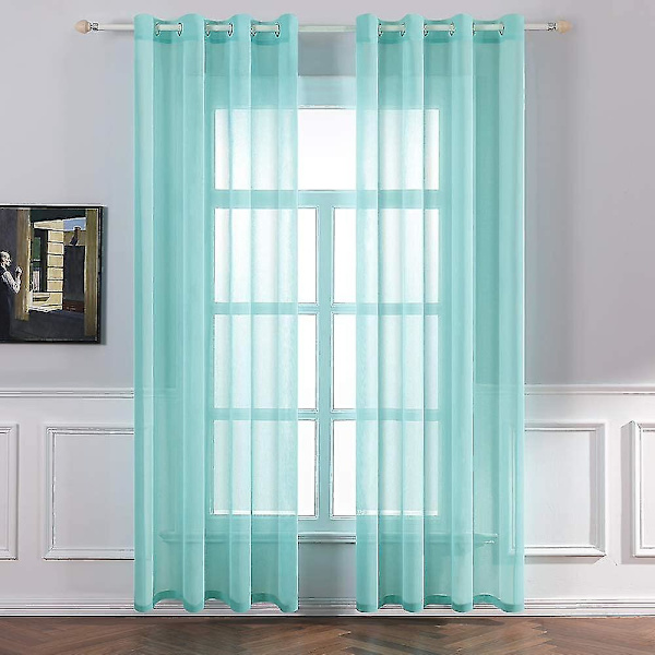 Sæt med 2 transparente voilegardiner med øjer, transparent look, gardiner lavet af voile polyester, øjengardin, transparent, 132x114 cm (wxh), turkis