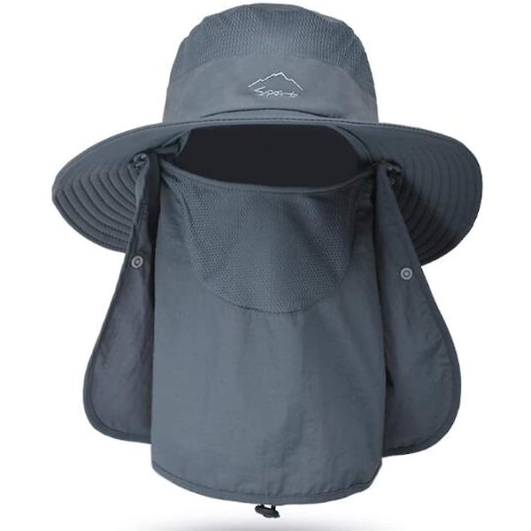 Fiskehat til mænd og kvinder, udendørs Uv-solbeskyttelse Bred skygget hat med ansigtsdæksel & nakkeklap Dark Grey