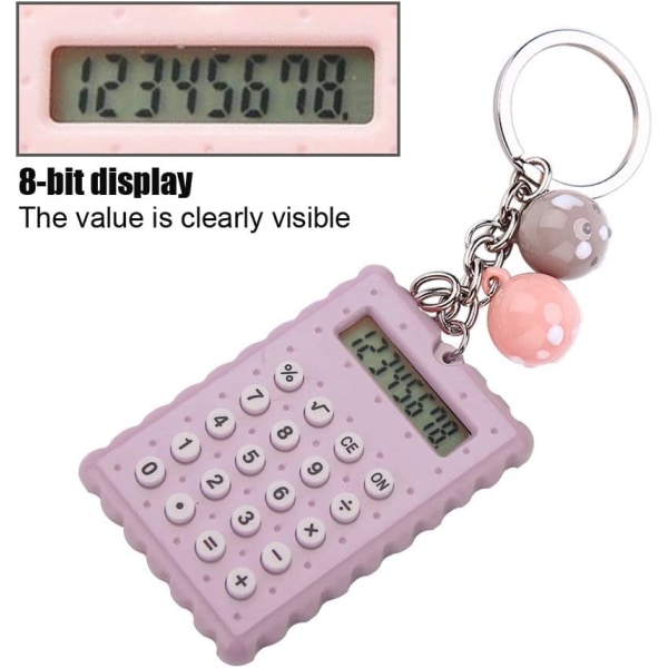 Minikalkulator Bærbar PVC 8-sifret elektronisk kalkulator med silikonknapper og nøkkelringspenne for barn, studenter Minikalkulator