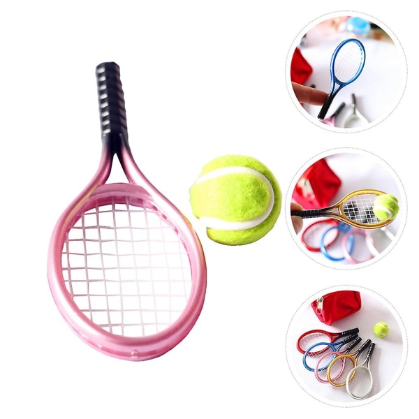 2 sæt miniature tennisketchere og bolde Model Mini Ornament Photo Prop (tilfældig farve)