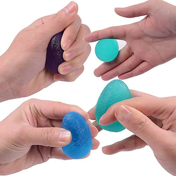 Bleu Oval Treningsballer for Håndrehabilitering - Anti-Stress Baller (4 Stykker med 3 Motstandsnivåer)