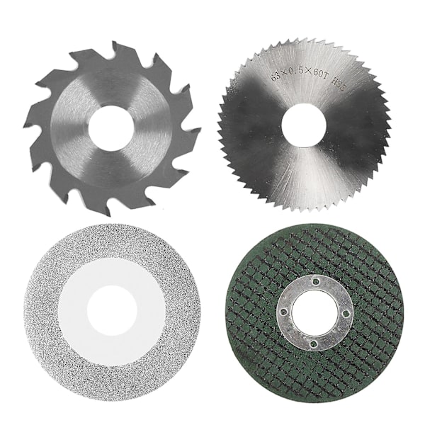 Kedjesågbladssats 4 st: 63 mm harts sågblad  60 mm smärgel sågblad  63 mm HSS sågblad  63 mm legering sågblad