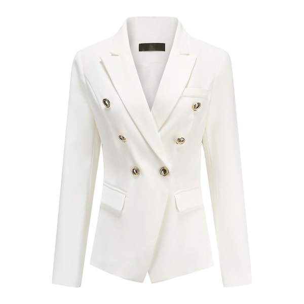 Yynuda kvinners 2-delt elegant kontordame profesjonell kjole dobbelspent forretningsdress (blazer + skjørt) White XL
