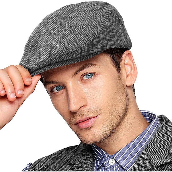 Miesten Newsboy- cap - Klassinen villasekoite Tweed Flat Cap Cabbie Hat Miesten