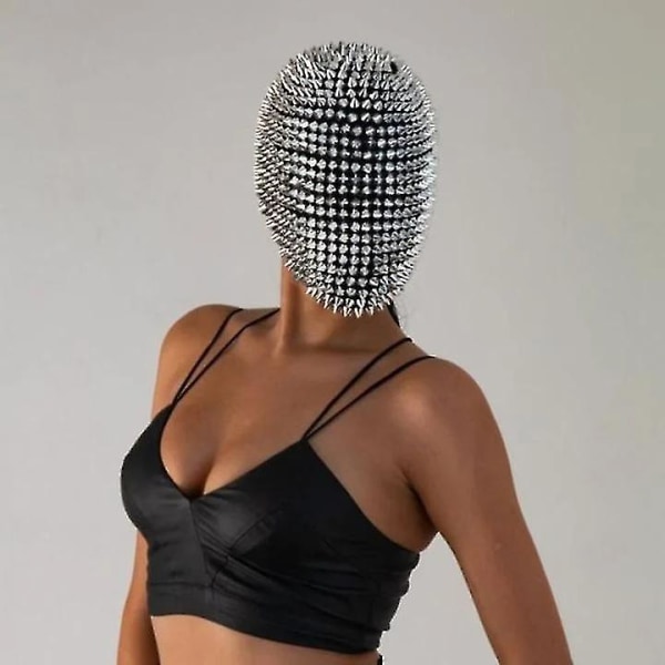 Studded Spikes Full Face Jewel Margiela Face Cover For Halloween Cosplay Funny Silver