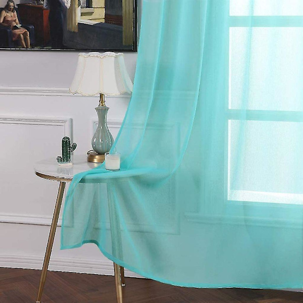 Sæt med 2 transparente voilegardiner med øjer, transparent look, gardiner lavet af voile polyester, øjengardin, transparent, 132x114 cm (wxh), turkis