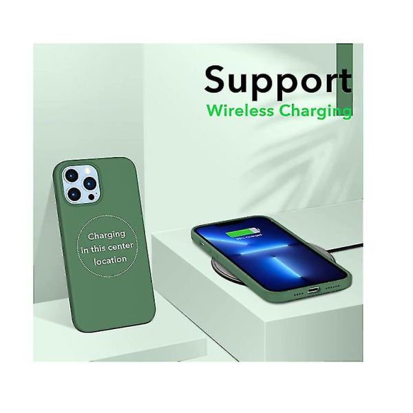 Chronus kompatibel med Iphone 13 Pro Max etui, tyndt flydende silikone 3-lags cover med 2 * hærdet glas skærmbeskytter, grøn