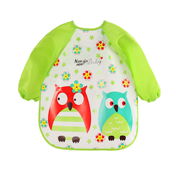 Barnhaklapp anti-smuts långärmad anti-kläder baby söt matficka Green owl + random piece