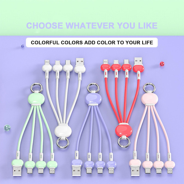 Heta erbjudanden - USB-kabel, bärbar snabb multiladdningskabel 3 i 1 laddningskabel multi USB-kabel snabbladdningssladd med typ-c, mikro-USB och Ip-port, Co Purple