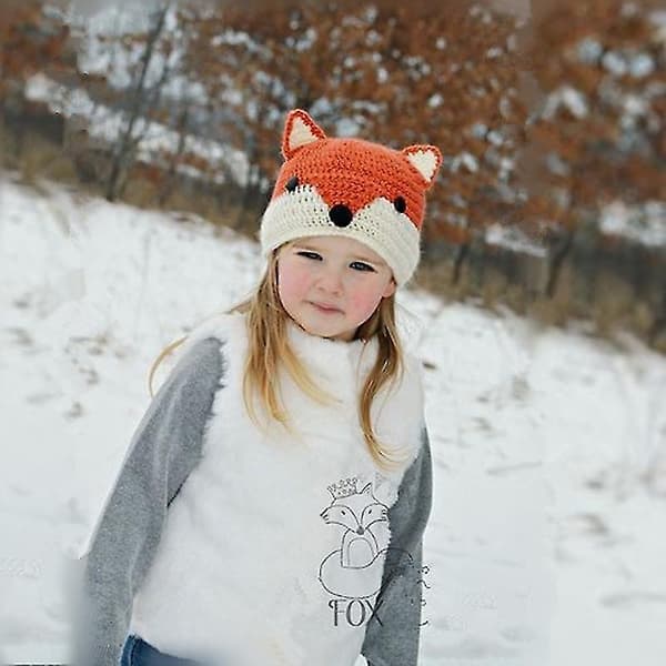 Fox Stickad Mössa med Öron för Barn (Orange)